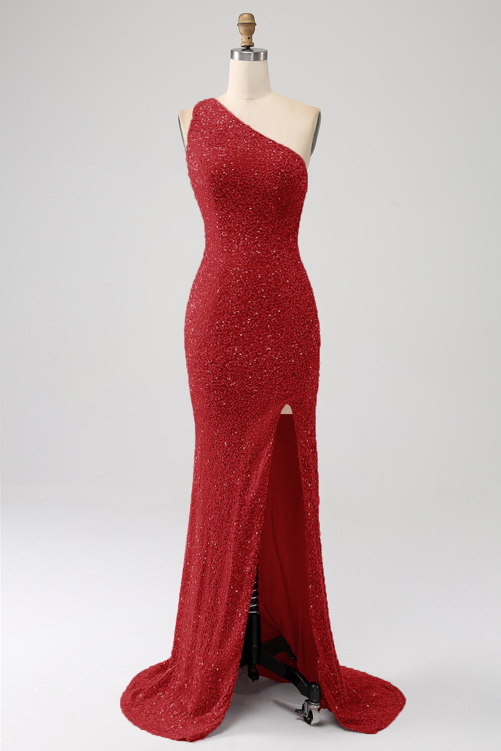 Mermaid Eine Schulter Fuchsia Pailletten Langes Ballkleid mit Schlitz