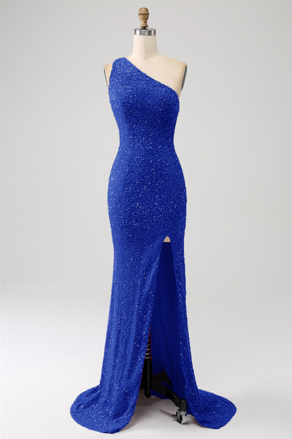 Mermaid Eine Schulter Fuchsia Pailletten Langes Ballkleid mit Schlitz