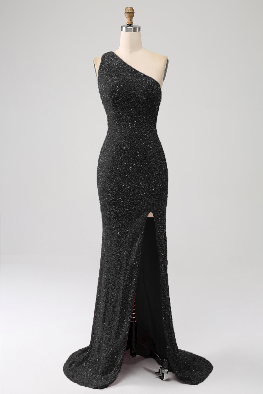 Mermaid Eine Schulter Fuchsia Pailletten Langes Ballkleid mit Schlitz