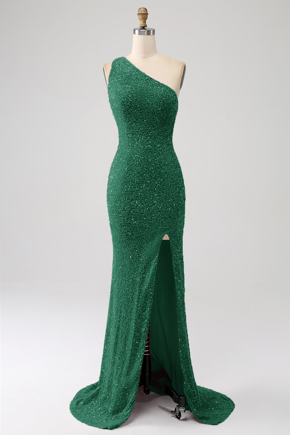 Mermaid Eine Schulter Fuchsia Pailletten Langes Ballkleid mit Schlitz