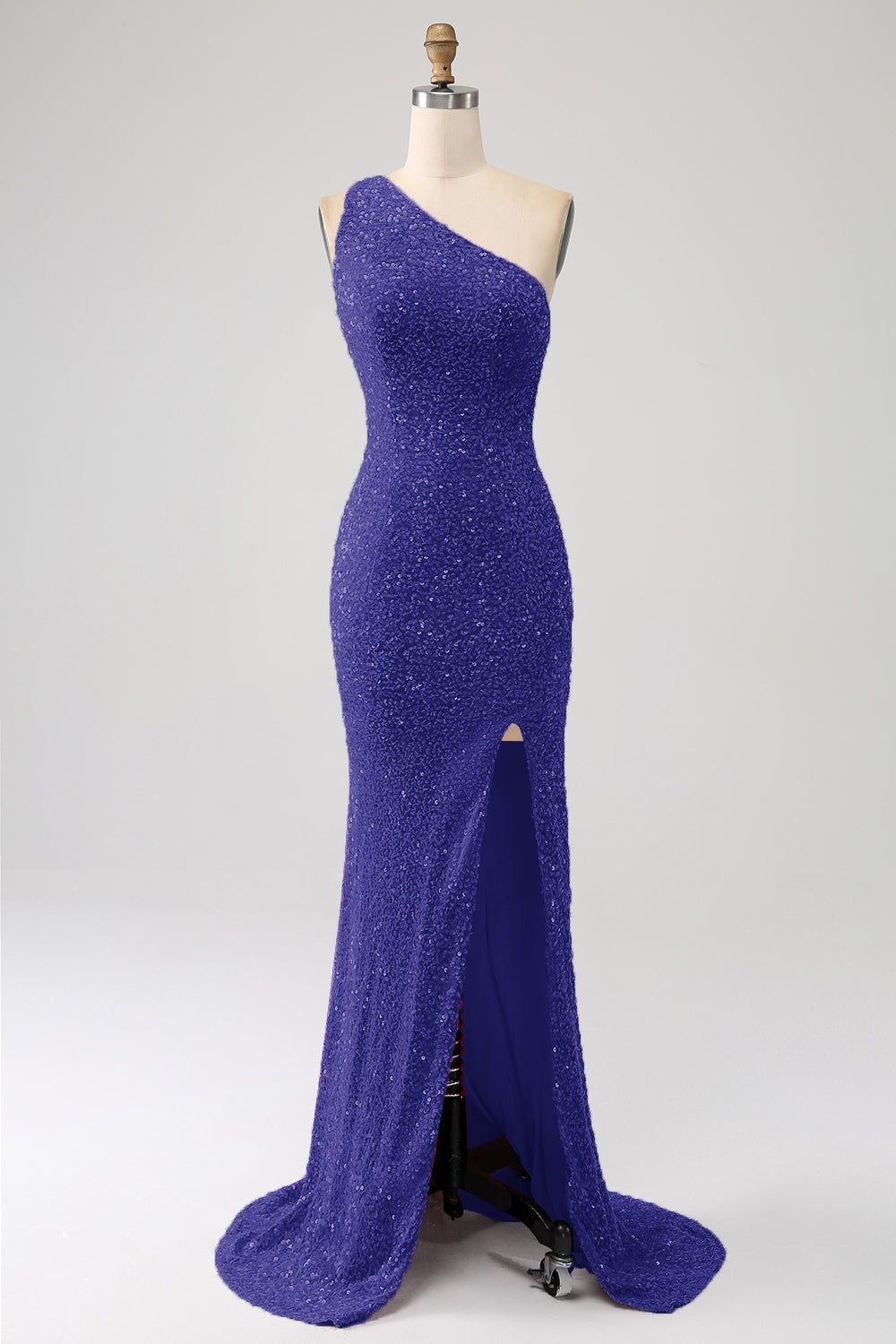 Mermaid Eine Schulter Fuchsia Pailletten Langes Ballkleid mit Schlitz