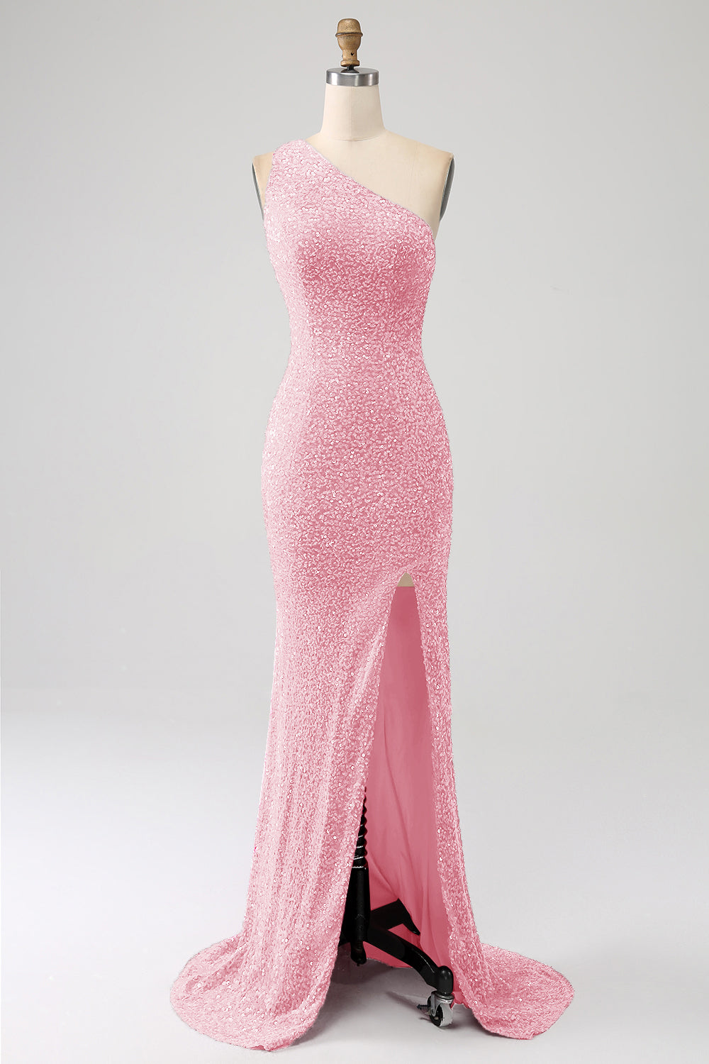 Mermaid Eine Schulter Fuchsia Pailletten Langes Ballkleid mit Schlitz