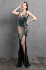 Gold Meerjungfrau Pailletten V Hals Ballkleid