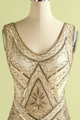 1920er Jahre Champagner Fransen Pailletten Kleid