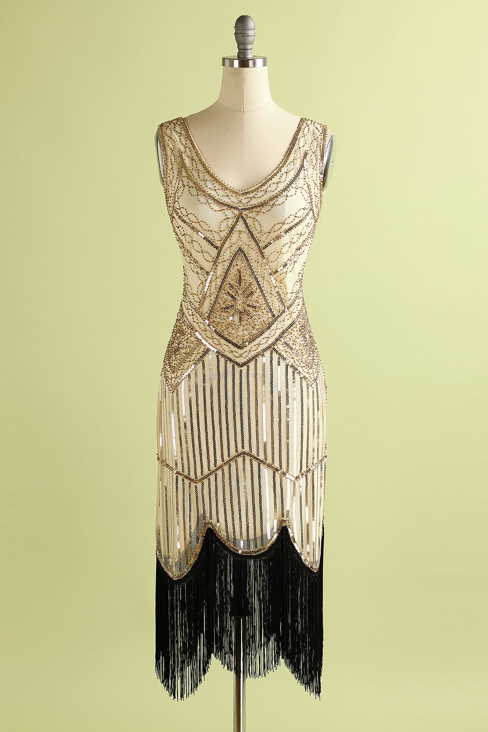 1920er Jahre Champagner Fransen Pailletten Kleid