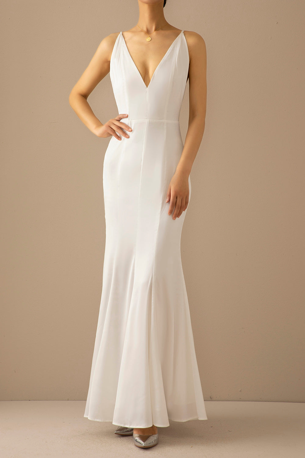 Mermaid Blau V-Ausschnitt Langes Ballkleid