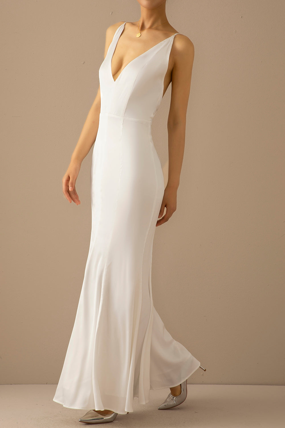 Mermaid Blau V-Ausschnitt Langes Ballkleid