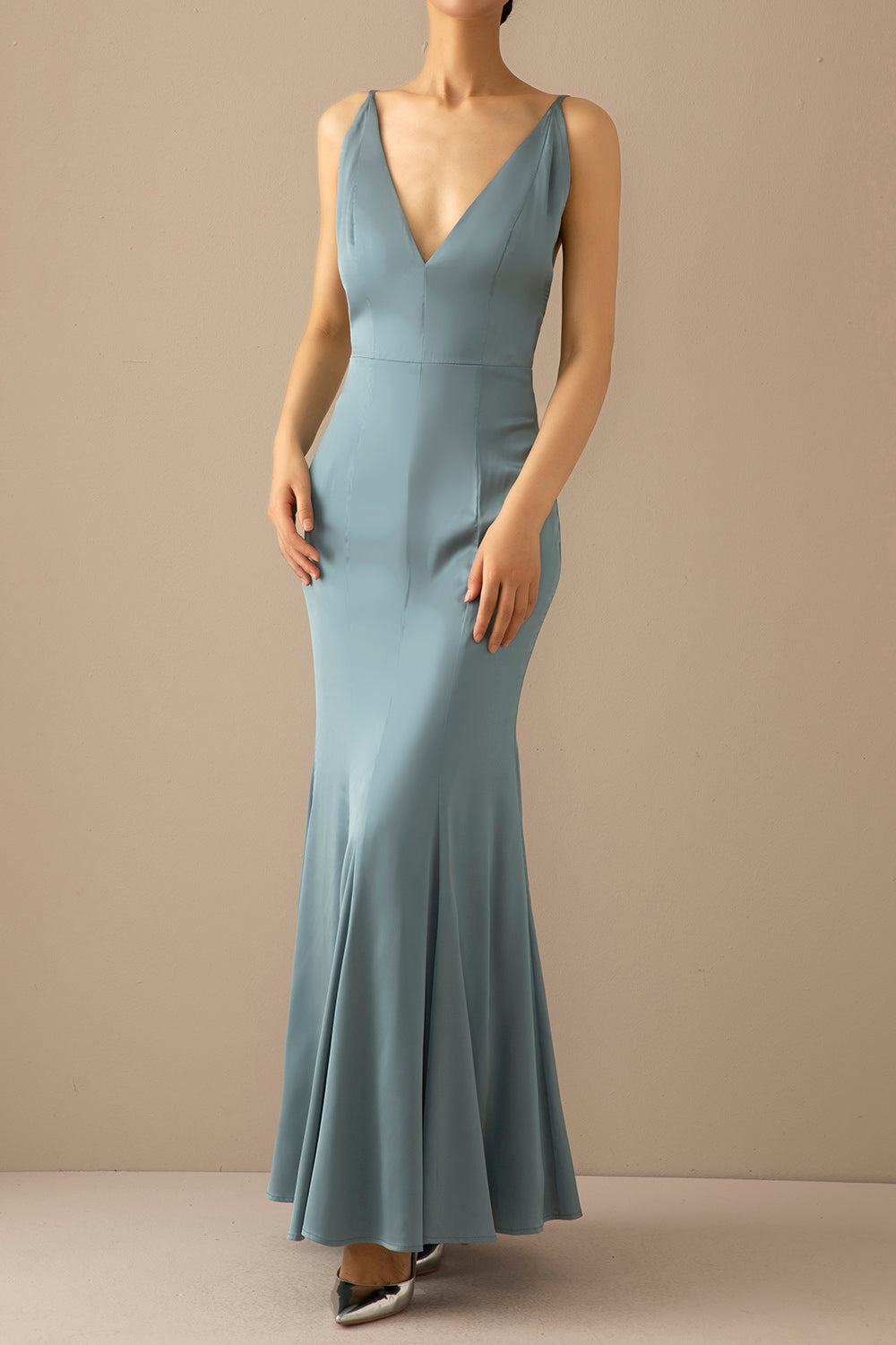 Mermaid Blau V-Ausschnitt Langes Ballkleid