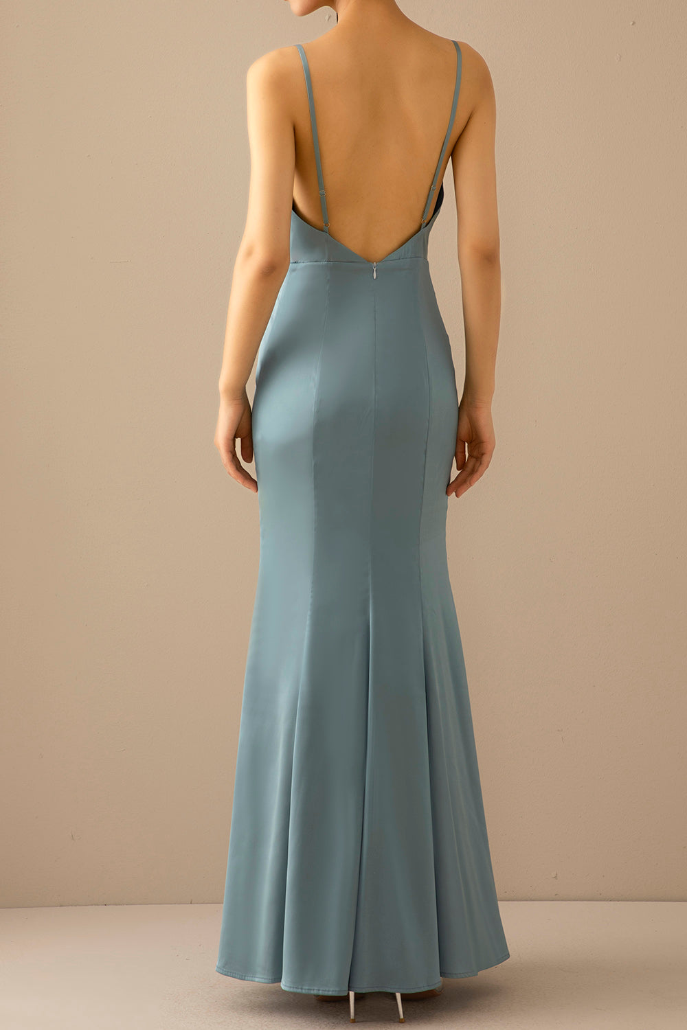Mermaid Blau V-Ausschnitt Langes Ballkleid