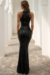 Schwarzes Pailletten Meerjungfrau Ballkleid