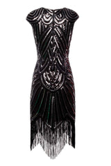Schwarz Gatsby Funkeln Fransen 1920er Jahre Kleid