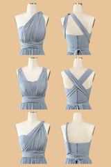A-Linie Eine Schulter V-Ausschnitt Neckholder Bodenlanges Grau Blau Brautjungfernkleid