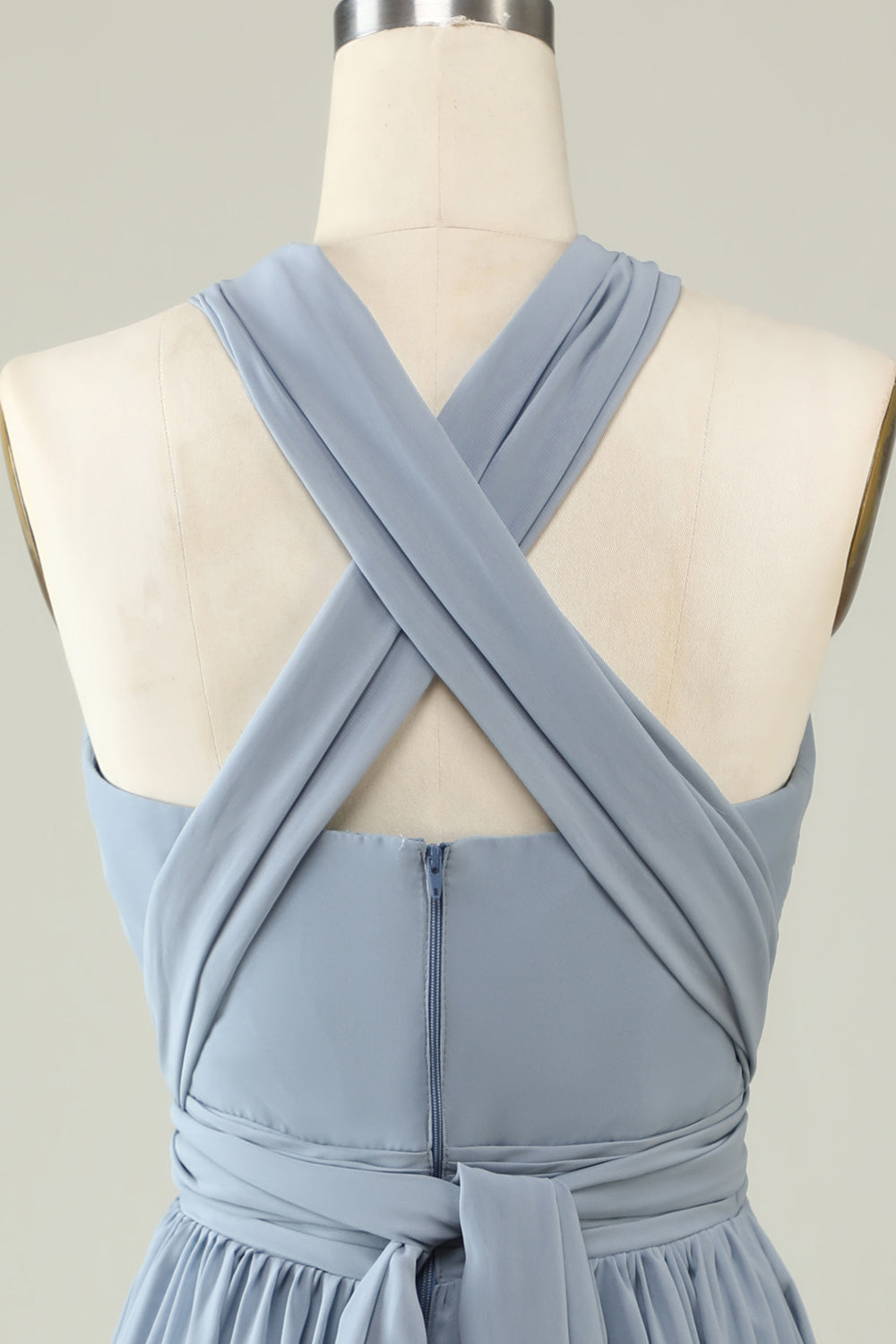 A-Linie Eine Schulter V-Ausschnitt Neckholder Bodenlanges Grau Blau Brautjungfernkleid