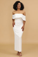 Weißes Schulterfreies Satin Brautjungfer Kleid