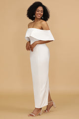 Weißes Schulterfreies Satin Brautjungfer Kleid
