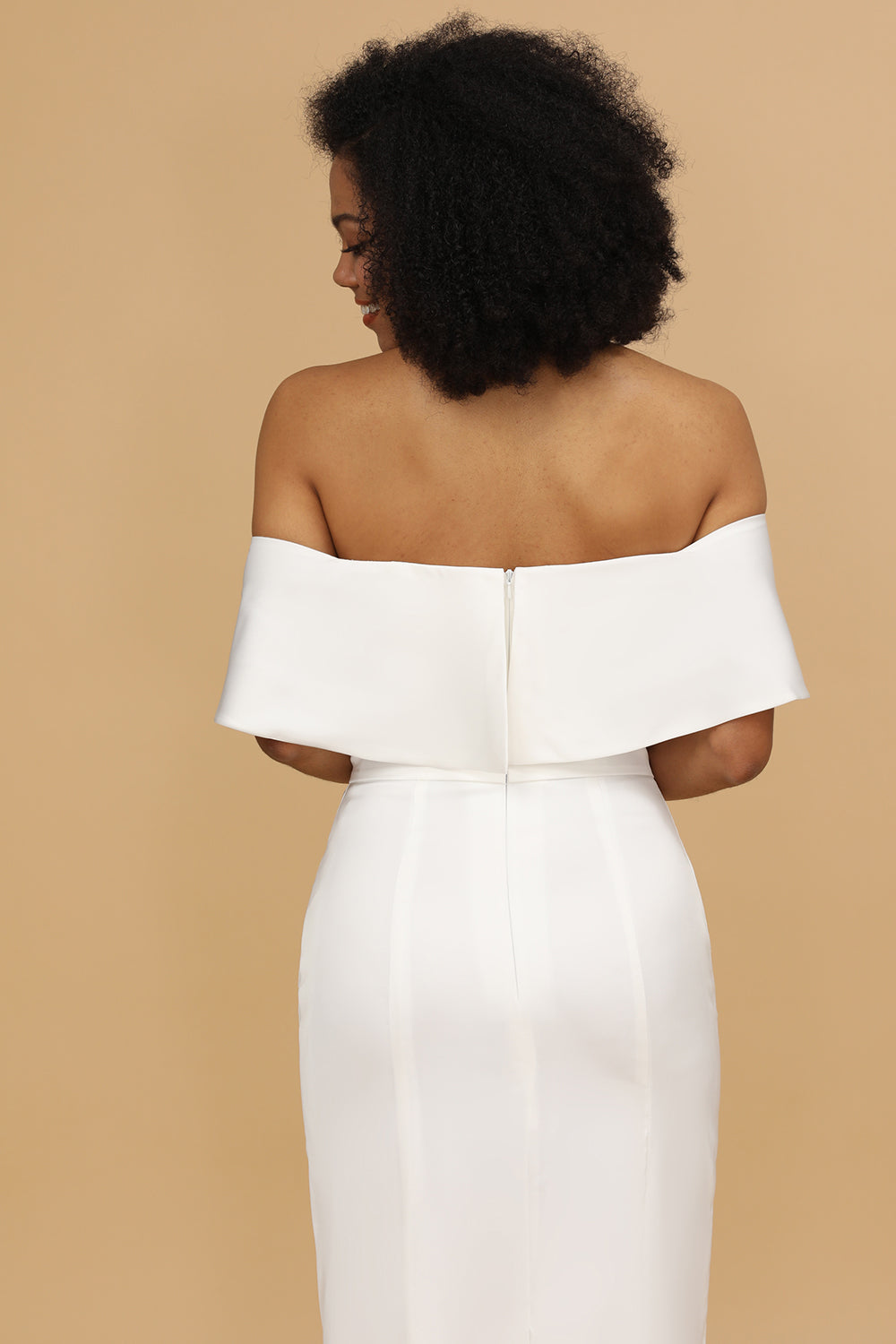Weißes Schulterfreies Satin Brautjungfer Kleid