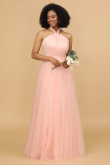 A-Line Neckholder Blush Langes Brautjungfer Kleid