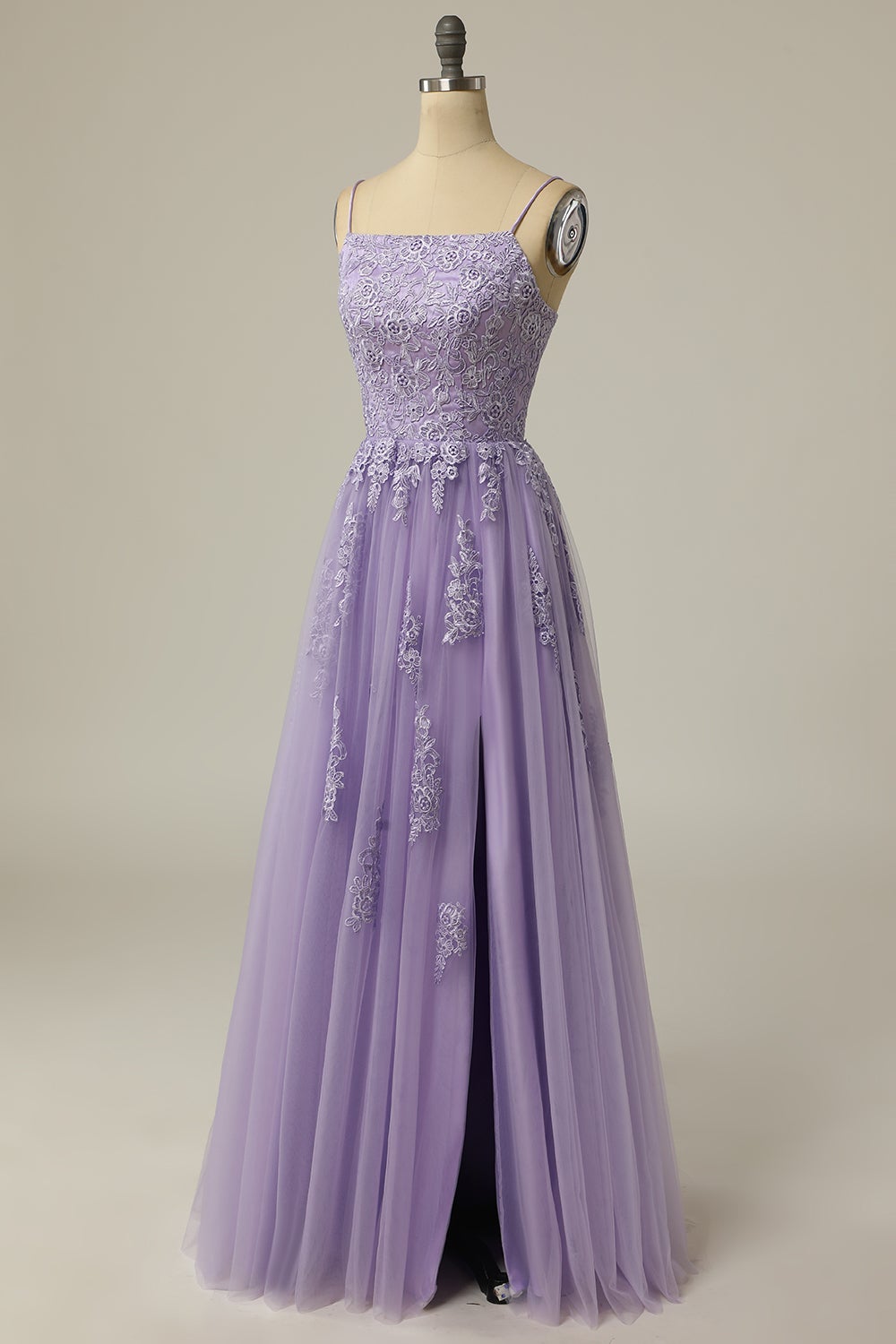 A LinIe Trägerlos Helles Lila Langes Ballkleid mit Applikationen