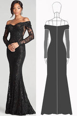 Schwarzes Schulterfreies Etui Abendkleid aus Mesh und Spitze