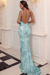Blaues Pailletten langes Ballkleid