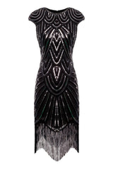 Schwarz Gatsby Funkeln Fransen 1920er Jahre Kleid