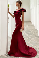 Eine Schulter Meerjungfrau Burgundy Ballkleid