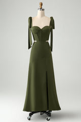 Olive A Linie Spaghettiträger Langes Hochzeitsgastkleid mit Schlitz