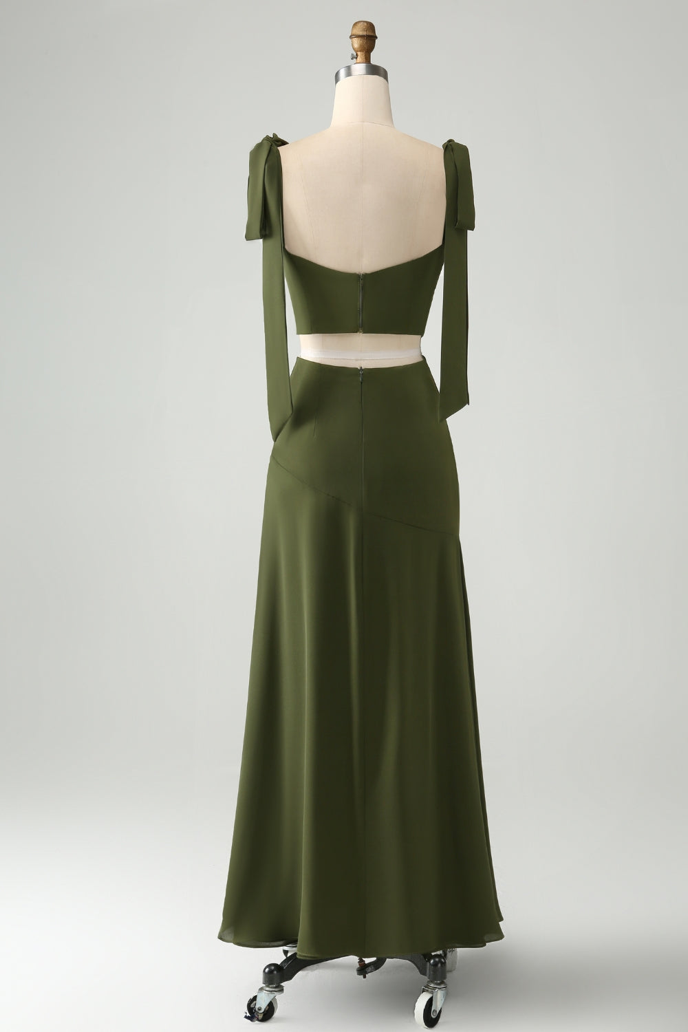 Olive A Linie Spaghettiträger Langes Hochzeitsgastkleid mit Schlitz