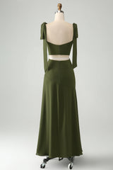Olive A Linie Spaghettiträger Langes Hochzeitsgastkleid mit Schlitz