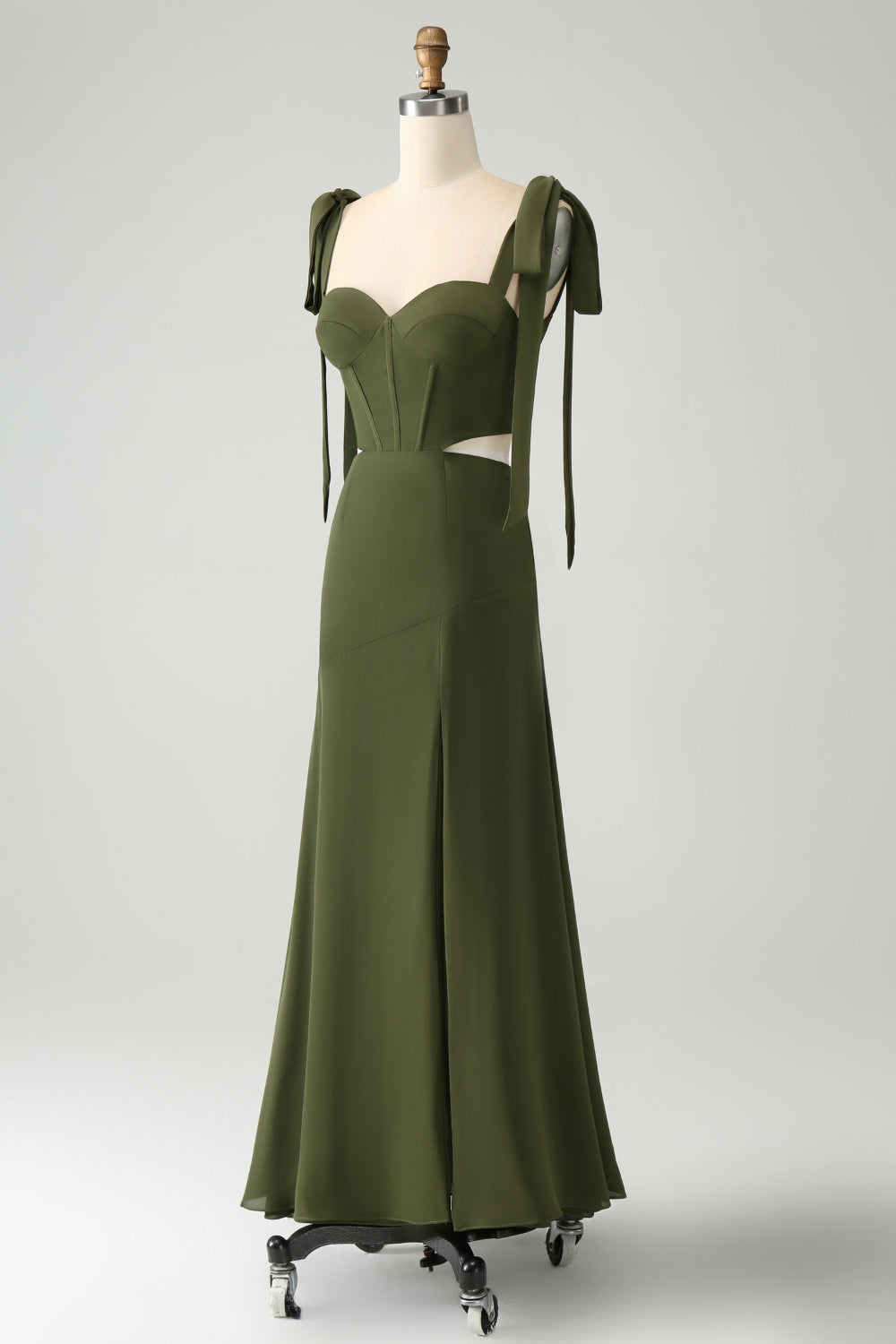 Olive A Linie Spaghettiträger Langes Hochzeitsgastkleid mit Schlitz