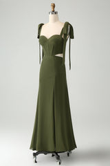 Olive A Linie Spaghettiträger Langes Hochzeitsgastkleid mit Schlitz