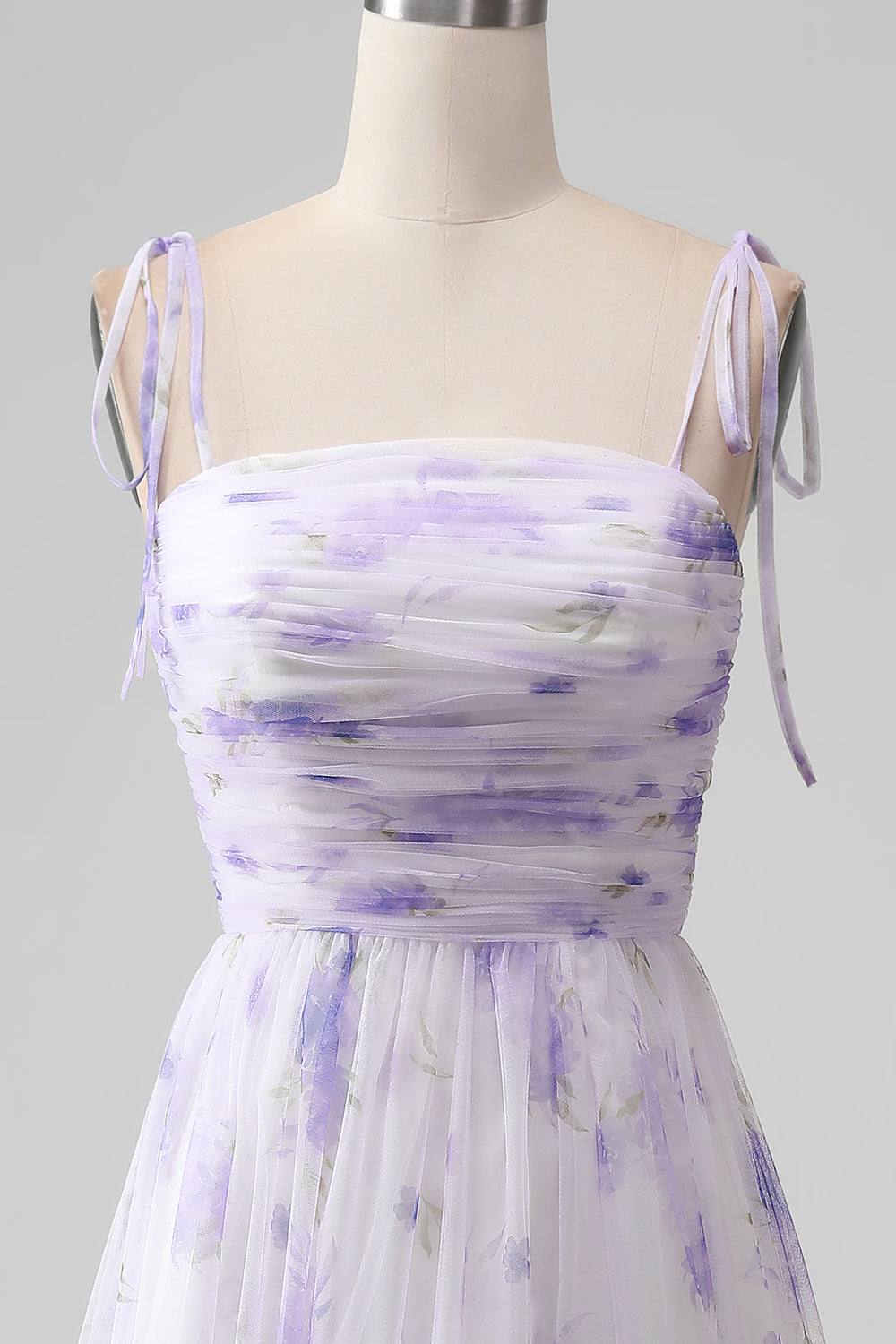 Lavendelblüten Spaghettiträger A-Linie Langes Brautjungfernkleid mit Schlitz