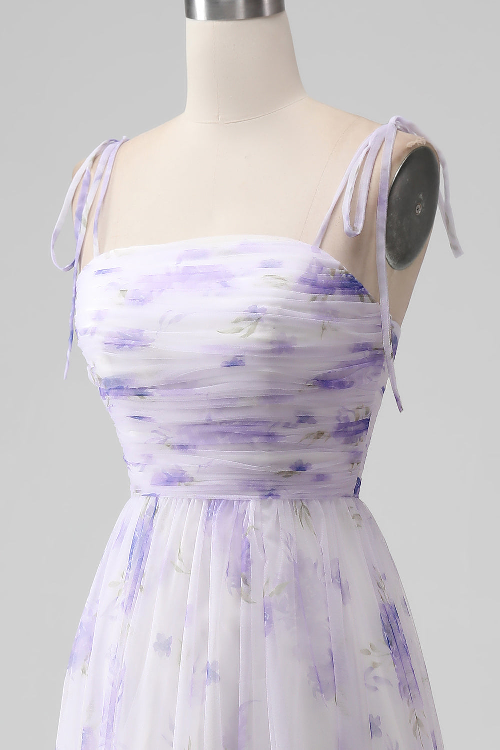 Lavendelblüten Spaghettiträger A-Linie Langes Brautjungfernkleid mit Schlitz