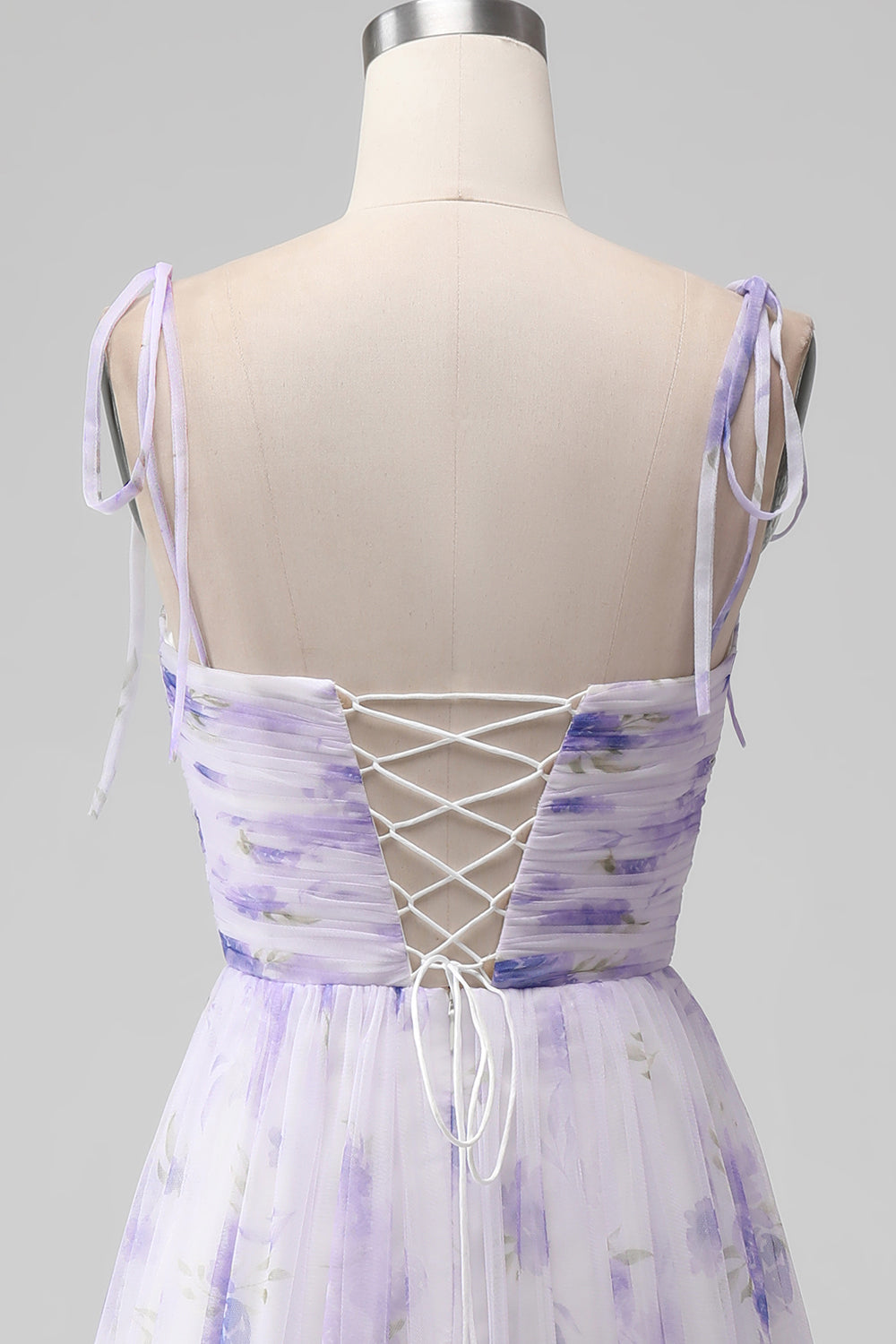 Lavendelblüten Spaghettiträger A-Linie Langes Brautjungfernkleid mit Schlitz