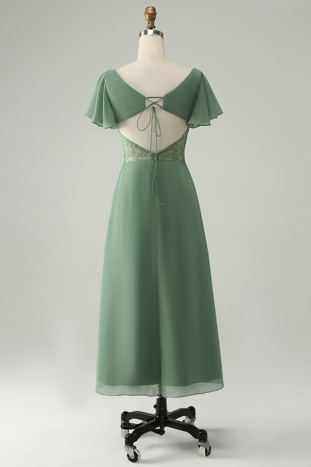 A Linie Eukalyptus Chiffon Brautjungfernkleid mit quadratischem Ausschnitt und Schlitz