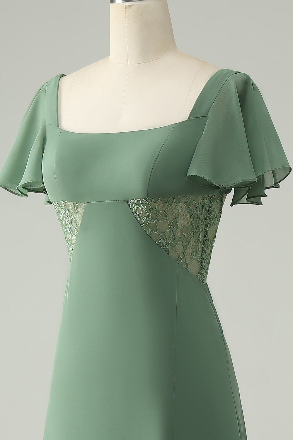 A Linie Eukalyptus Chiffon Brautjungfernkleid mit quadratischem Ausschnitt und Schlitz