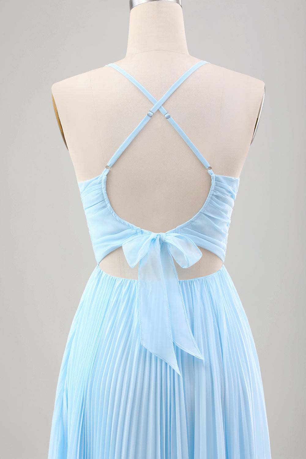 Himmelblaues A-Linie Plissee Chiffon Hochzeitsgastkleid