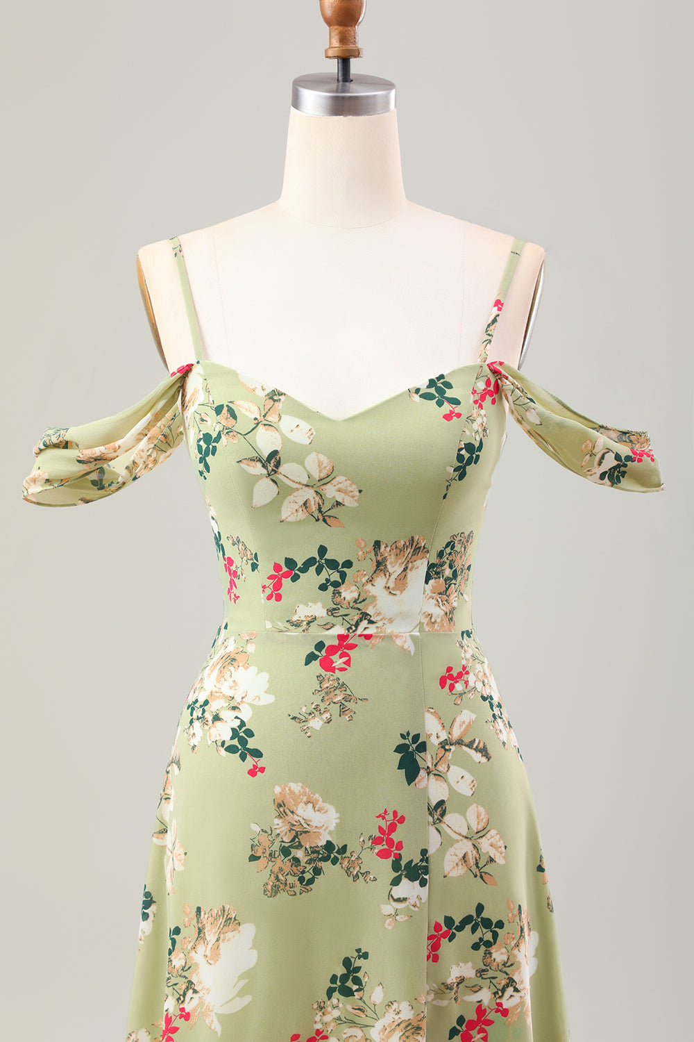 Grünes A-Linie Spaghettiträger Blumenkleid für Hochzeitsgäste mit Schlitz