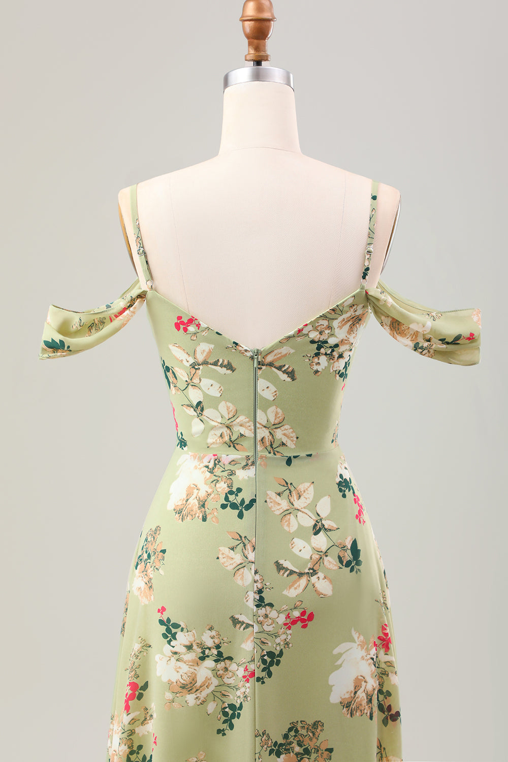 Grünes A-Linie Spaghettiträger Blumenkleid für Hochzeitsgäste mit Schlitz