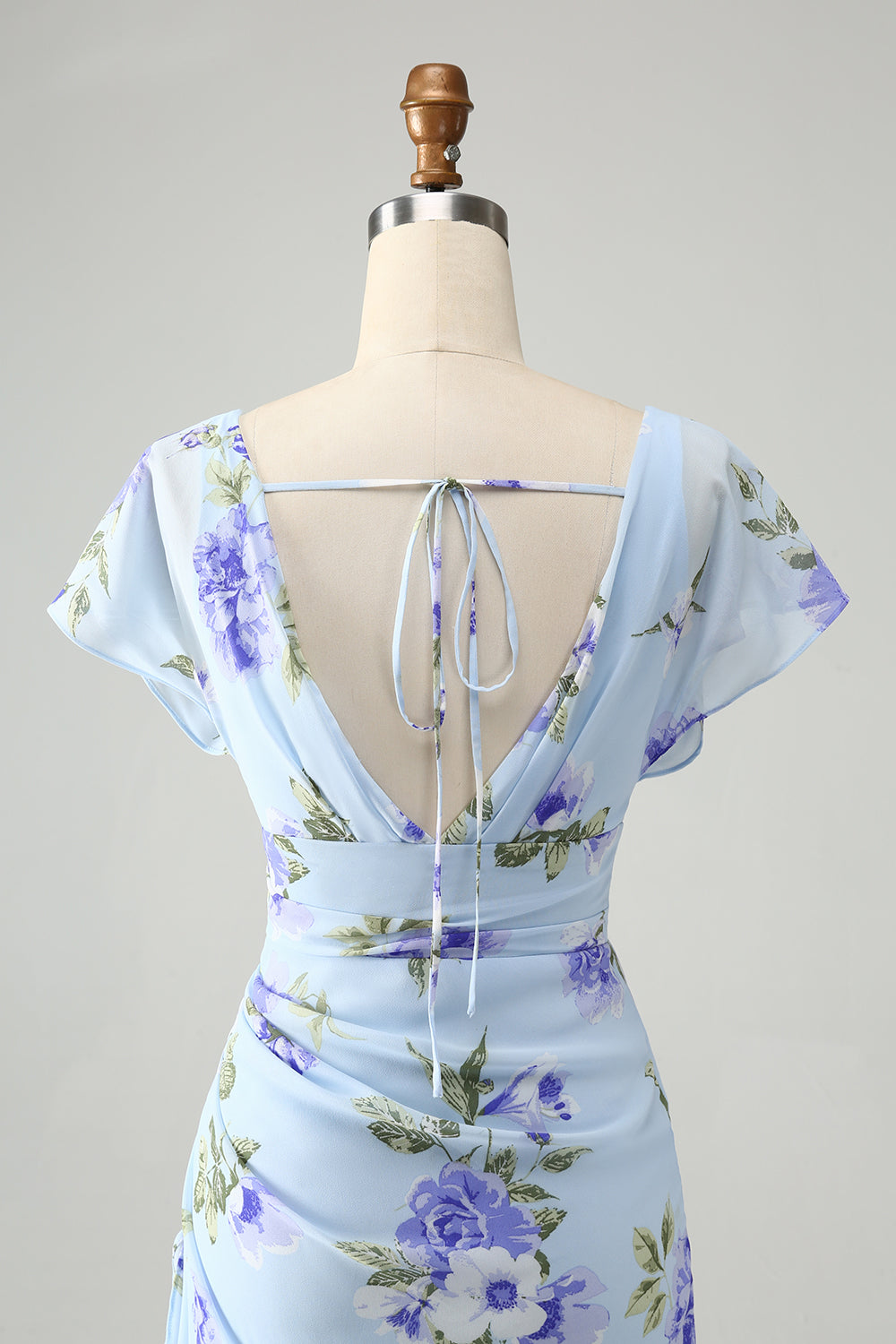 Blaues Blumen A-Linie Rüschen Asymmetrisches Hochzeitsgastkleid