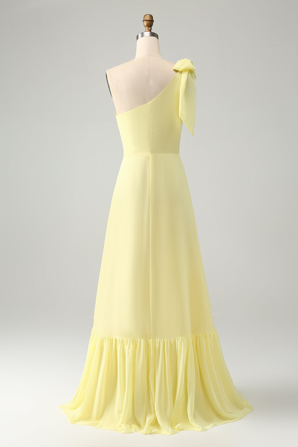 A Linie Eine Schulter Gelbes Langes Hochzeitsgastkleid mit Schlitz