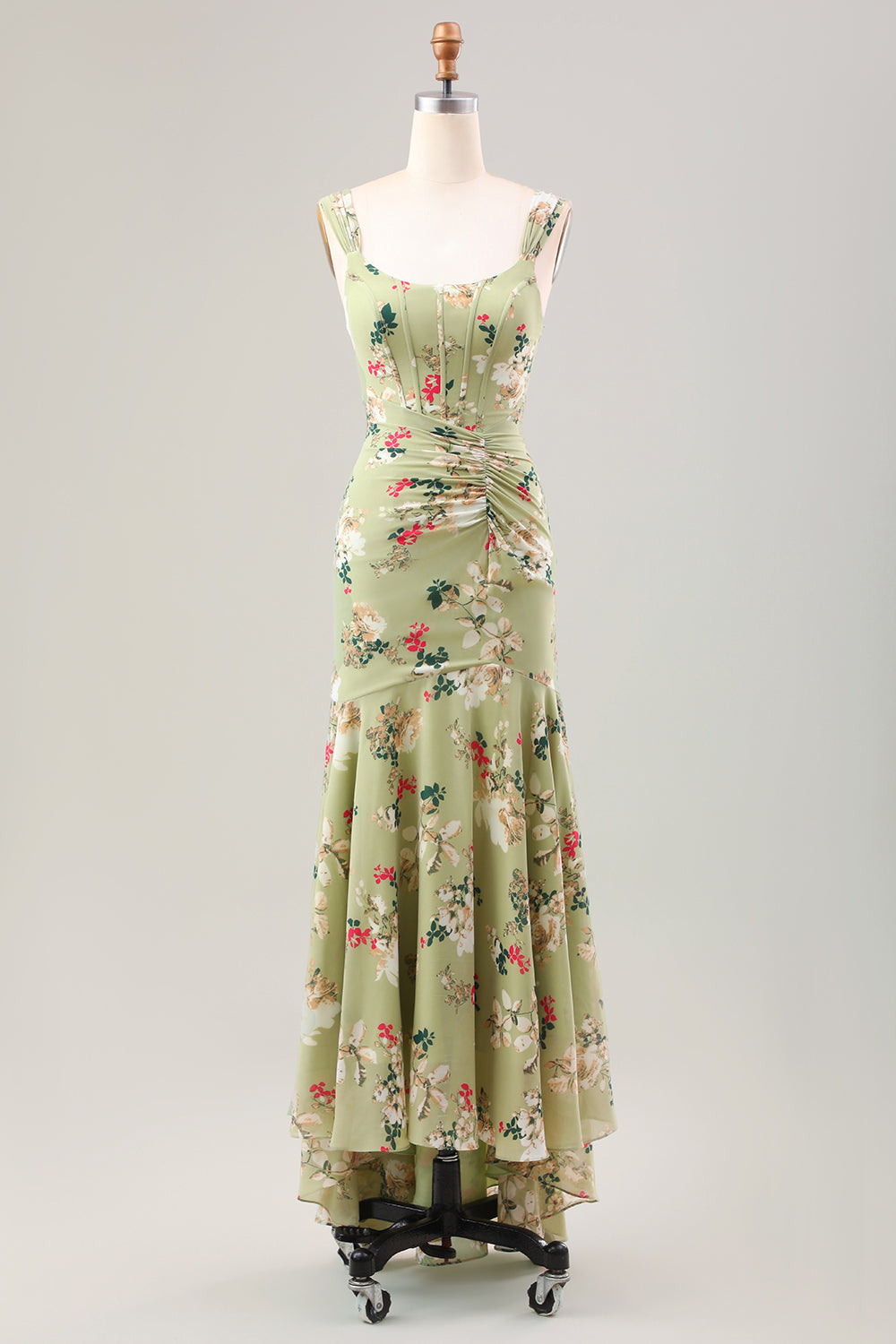 Grünes großes Blumen Meerjungfrauen Korsett Hochzeitsgastkleid