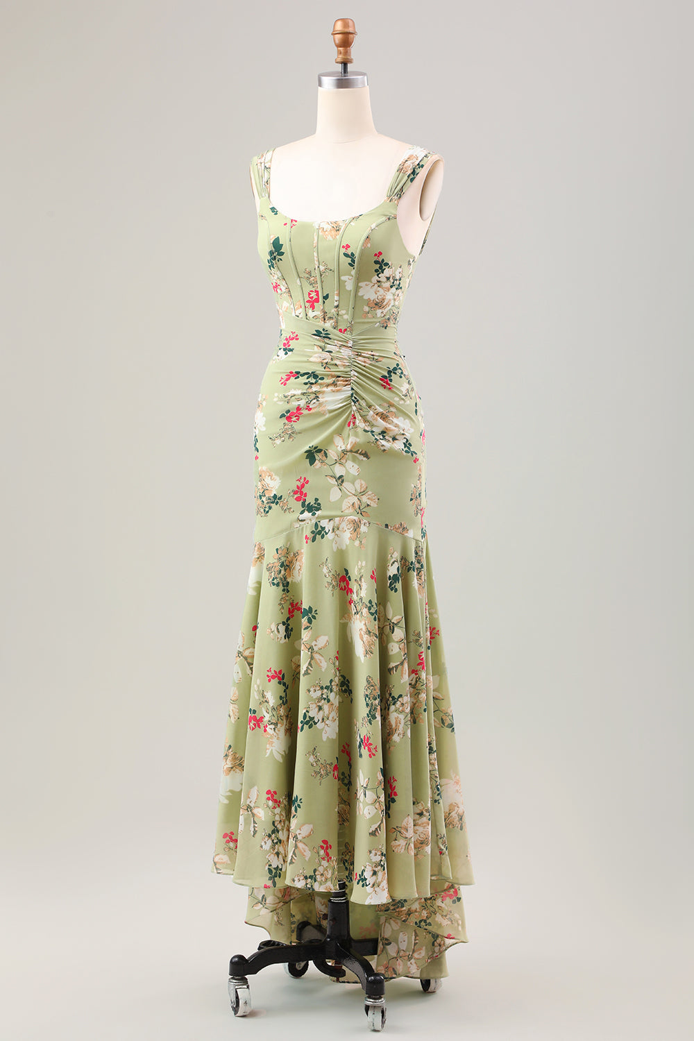 Grünes großes Blumen Meerjungfrauen Korsett Hochzeitsgastkleid