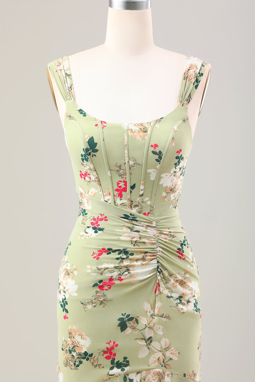 Grünes großes Blumen Meerjungfrauen Korsett Hochzeitsgastkleid