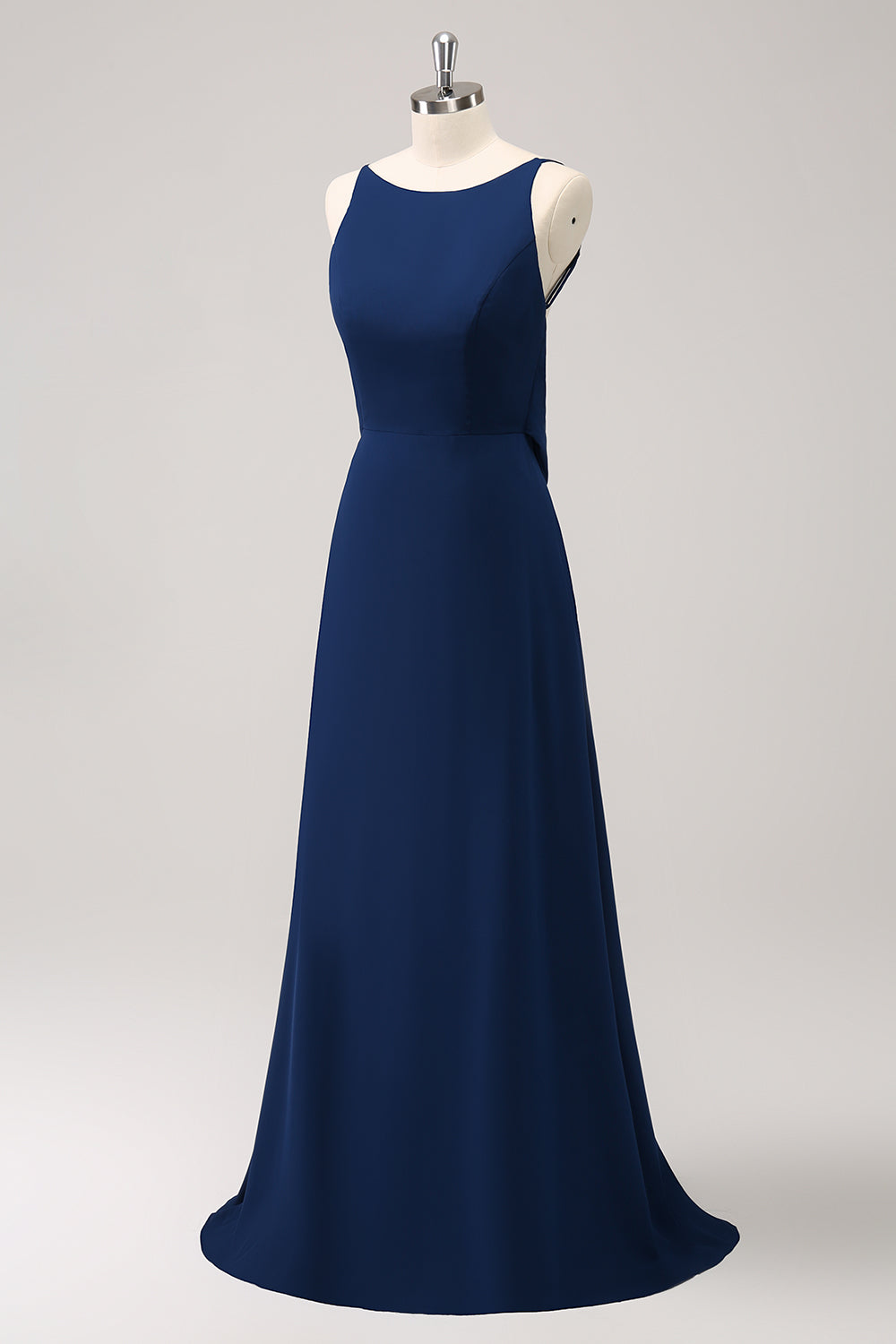 Marineblaues langes A-Linie Brautjungfernkleid mit Wasserfall