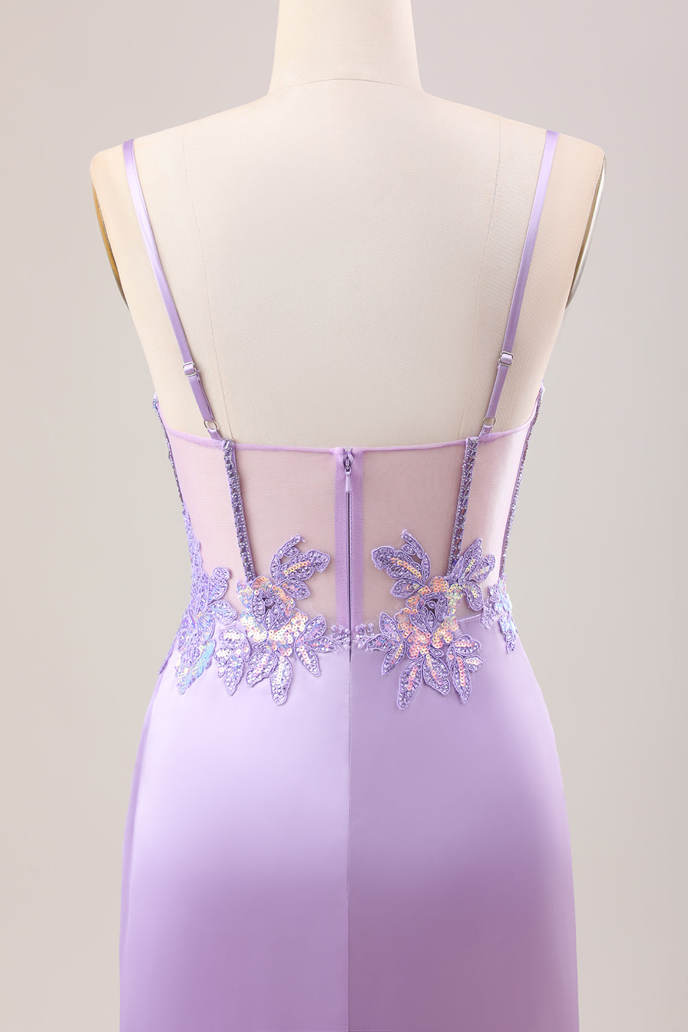 Stilvolles lila Meerjungfrau plissiertes Pailletten korsett Langes Ballkleid mit Schlitz