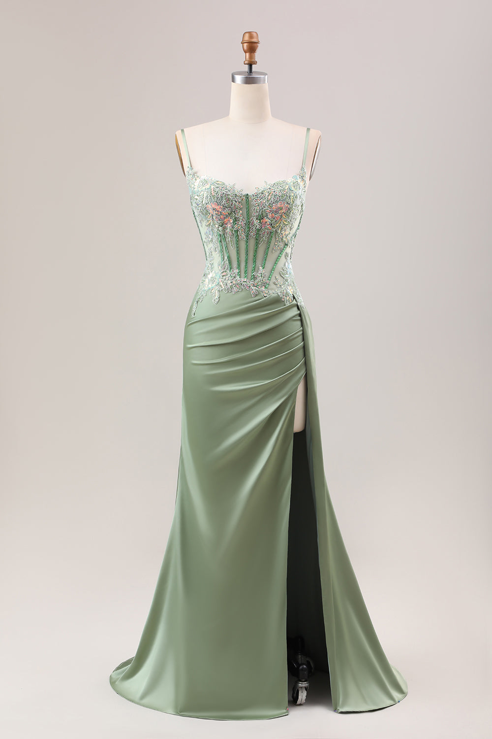 Stilvolles lila Meerjungfrau plissiertes Pailletten korsett Langes Ballkleid mit Schlitz