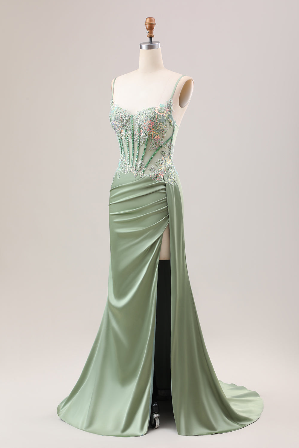 Stilvolles lila Meerjungfrau plissiertes Pailletten korsett Langes Ballkleid mit Schlitz
