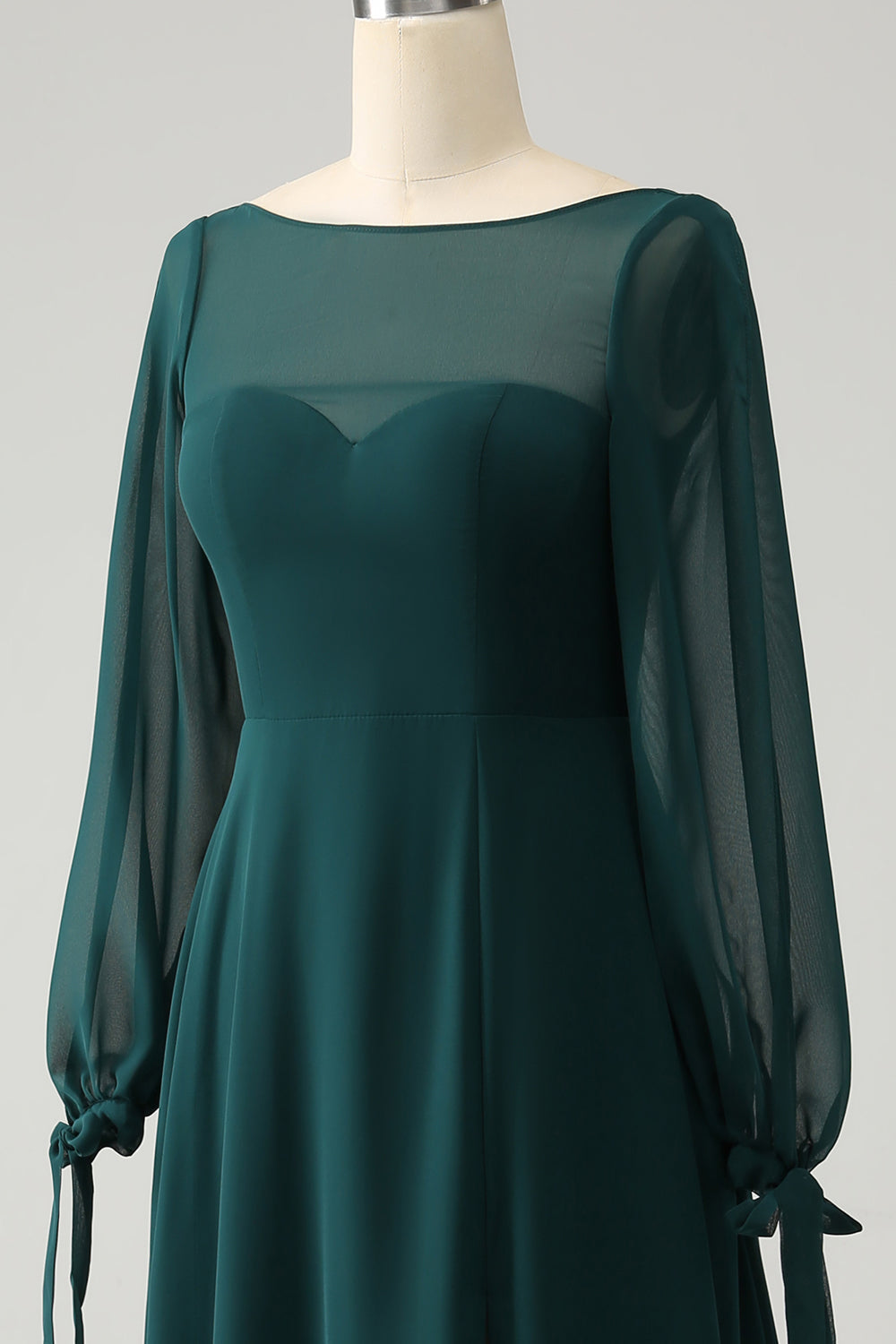 A Linie Dunkelgrünes Chiffon Brautjungfernkleid mit Bateau-Ausschnitt und Schlitz