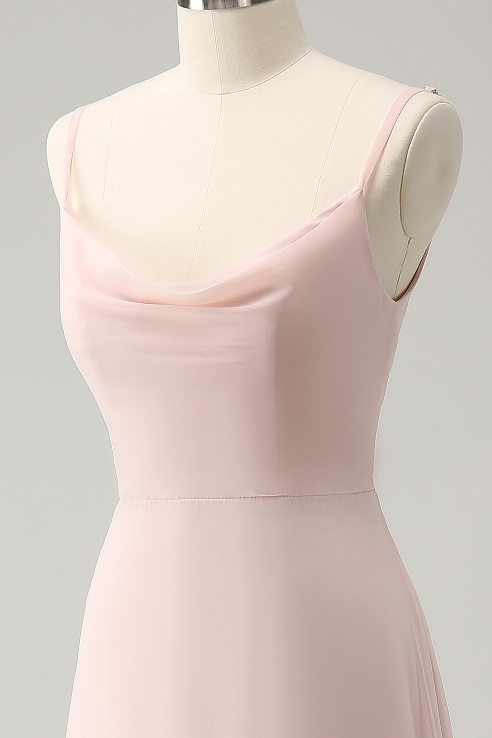 Rosa Spaghettiträger Wasserfallausschnitt Chiffon Brautjungfernkleid